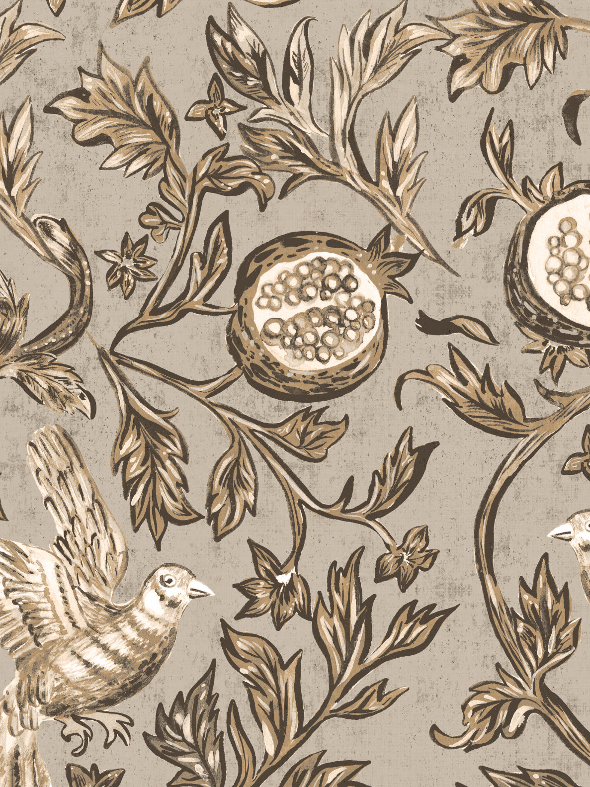 Pomegranate Grove Wallpaper | Floral & Bird Wallpaper