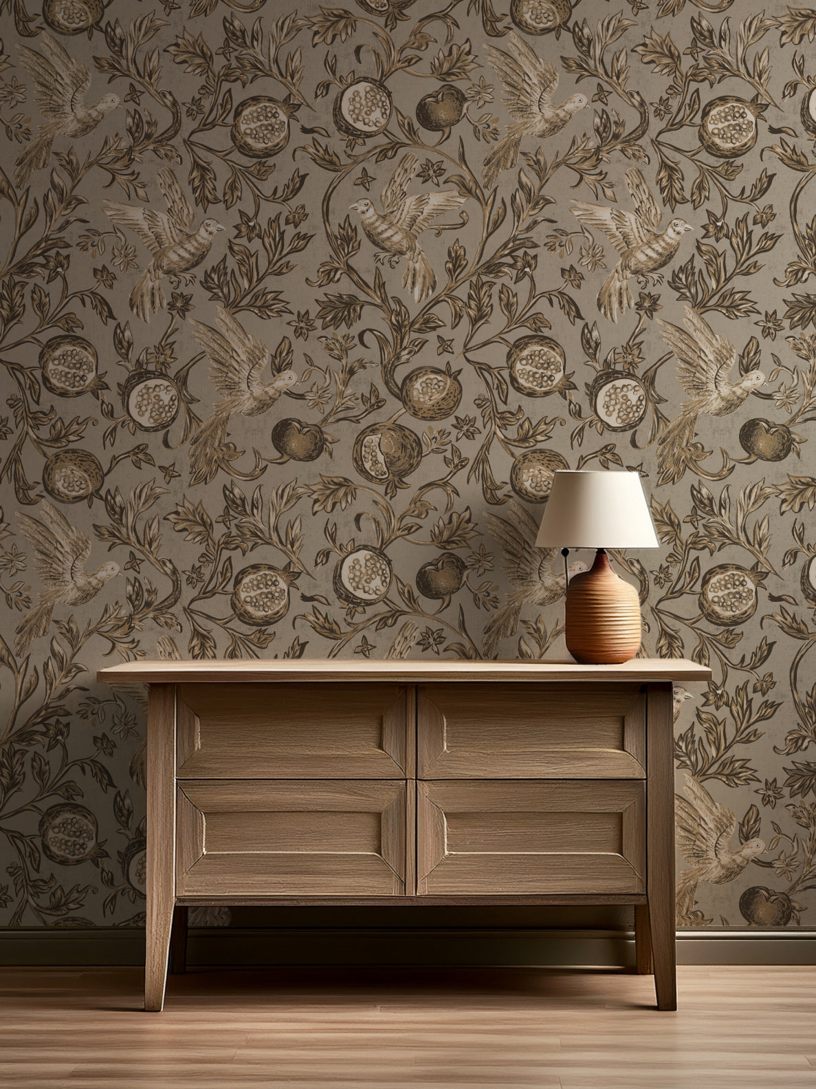 Pomegranate Grove Wallpaper | Floral & Bird Wallpaper