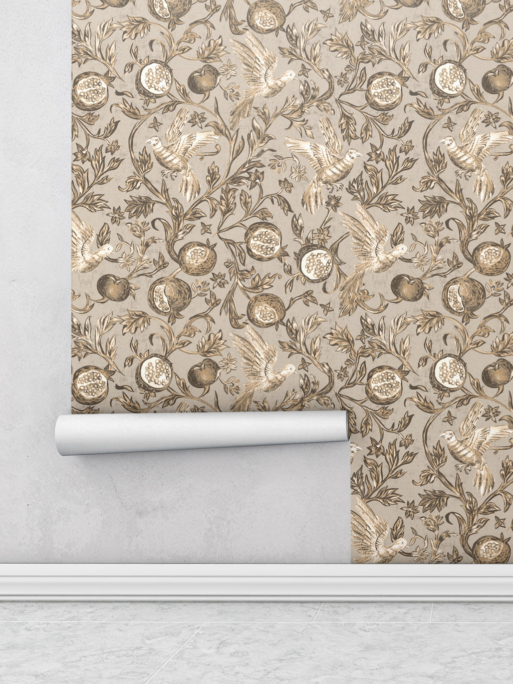 Pomegranate Grove Wallpaper | Floral & Bird Wallpaper