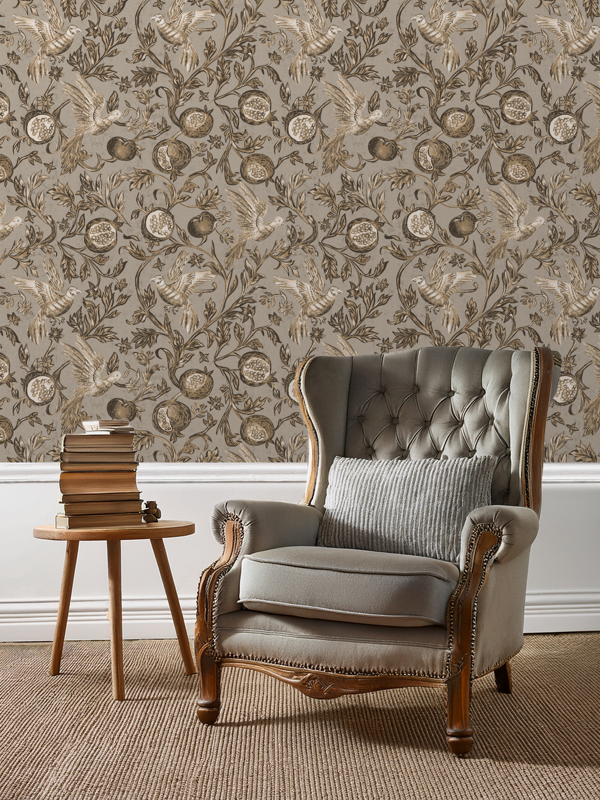 Pomegranate Grove Wallpaper | Floral & Bird Wallpaper