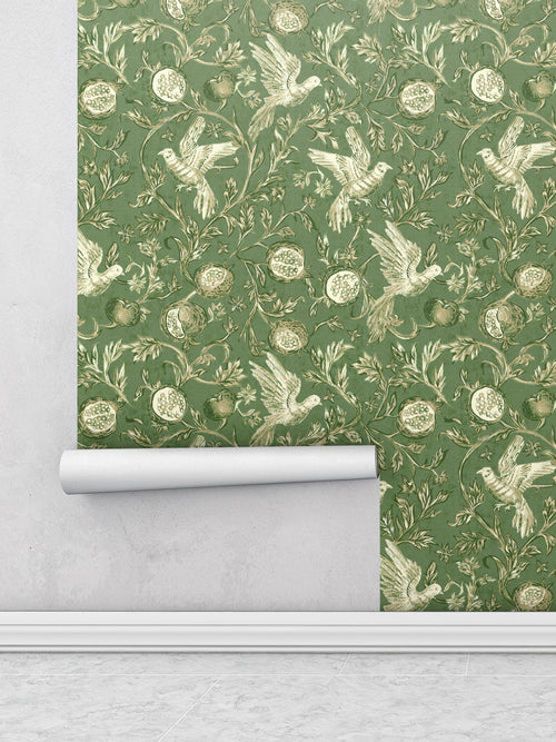 Pomegranate Grove Wallpaper | Floral & Bird Wallpaper
