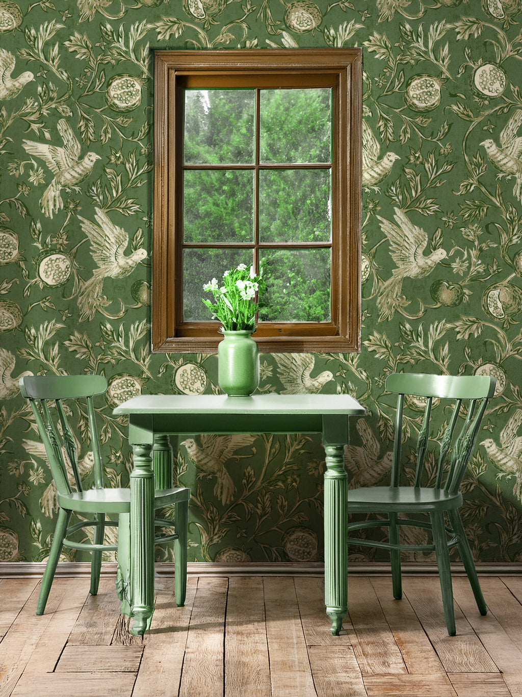 Pomegranate Grove Wallpaper | Floral & Bird Wallpaper
