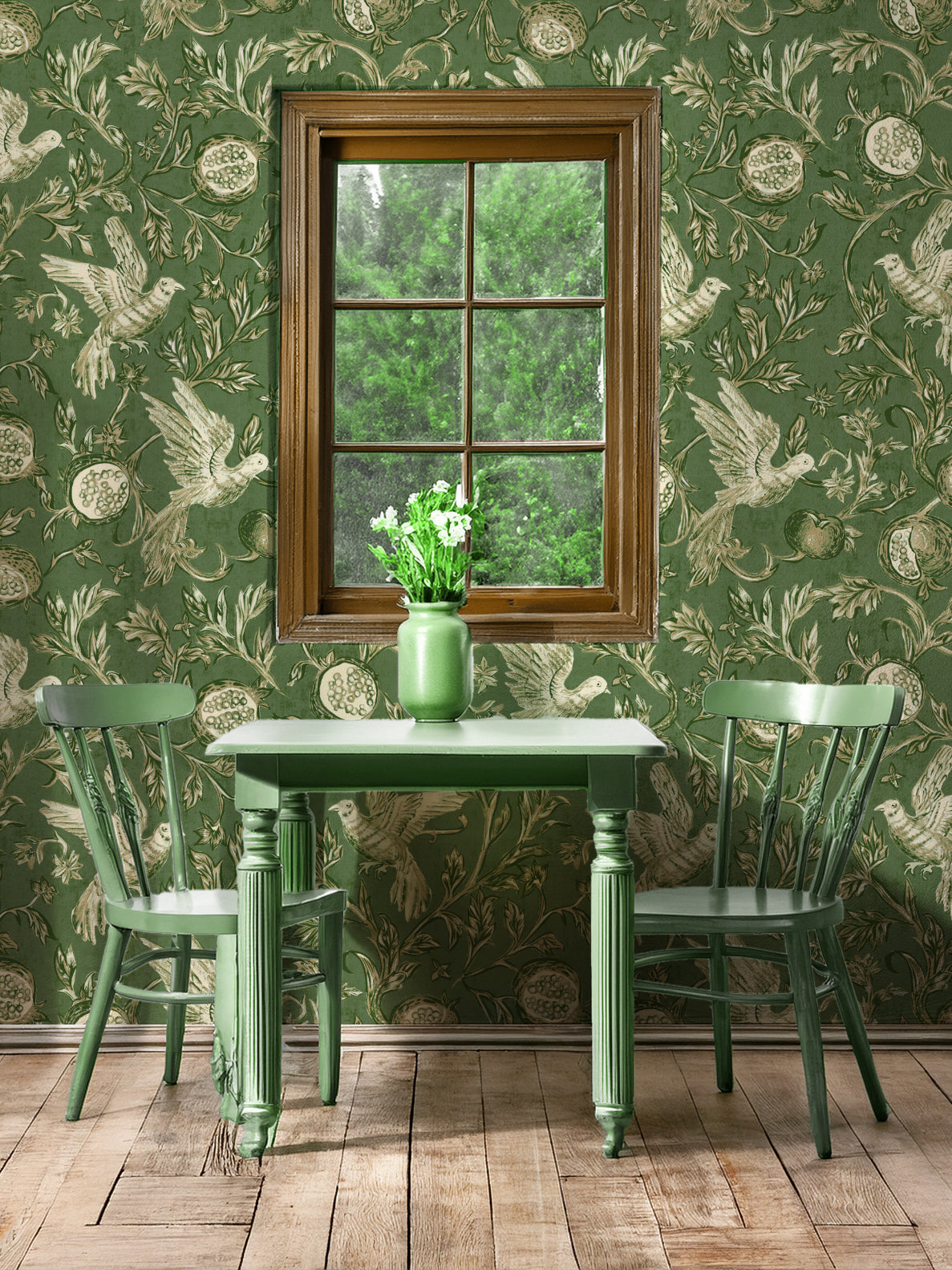 Pomegranate Grove Wallpaper | Floral & Bird Wallpaper