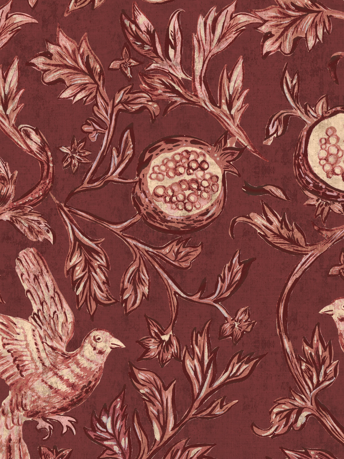 Pomegranate Grove Wallpaper | Floral & Bird Wallpaper